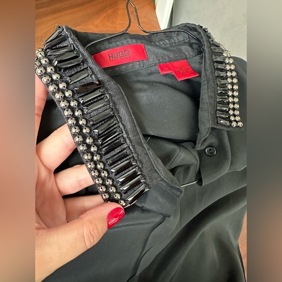 Hugo Boss Black Silk Blouse Size 40 US 8 jewellery collar - Picture 3 of 13